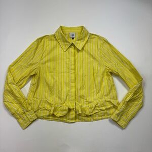 cabi Yellow Striped Button Front Blouse With Ruffled Hem Size Medium